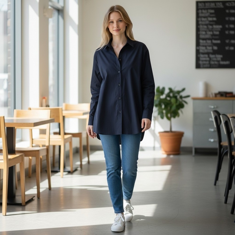 Athleta Navy Oversized Button Front Tunic Shirt Jacket Zip Side Medium